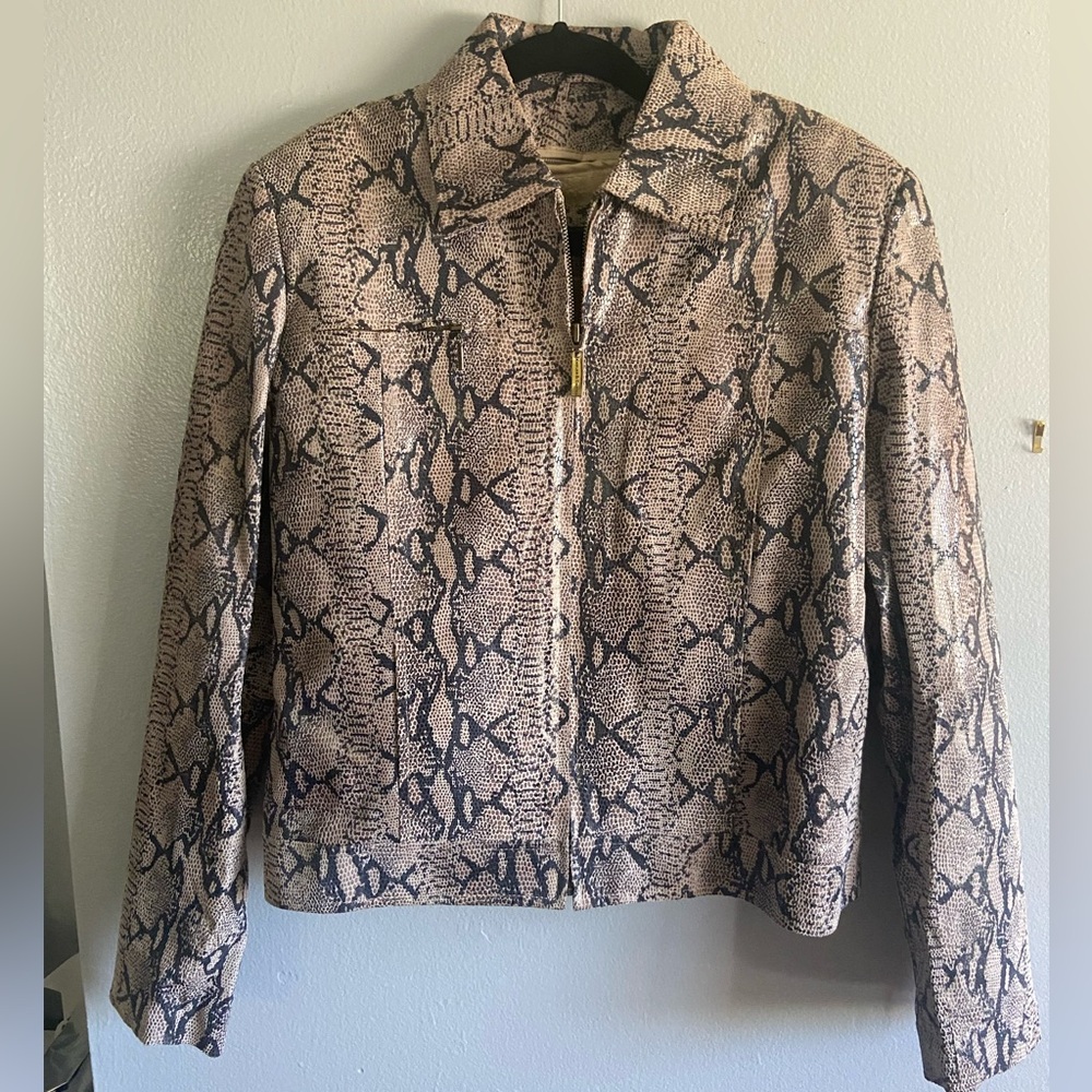 Snakeskin Print Leather Jacket